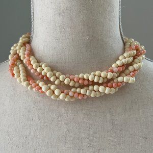 Vintage Angel Skin Salmon Coral Multi Strand Twisted Torsade 34" Bead Necklace